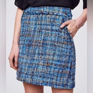 NWT Women’s Ann Taylor LOFT Blue Fringe Tweed Pocket Shift Skirt